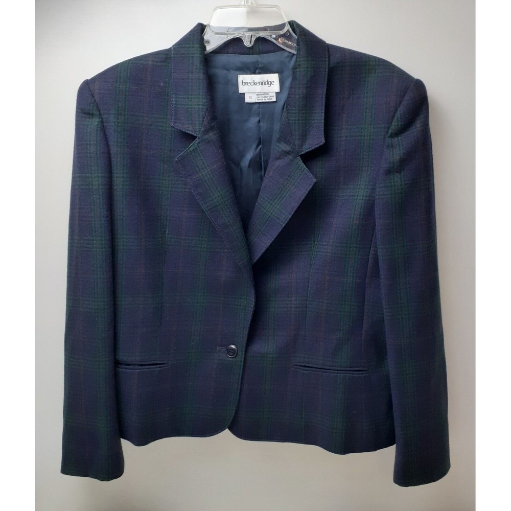 Vtg.Breckenridge Women’s Navy/Grn./Red Plaid Blazer, Suit Jacket 100%Wool Sz 12